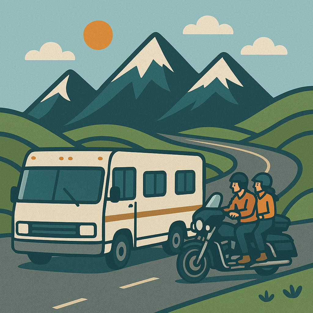 motorhome and motorcycle clip art